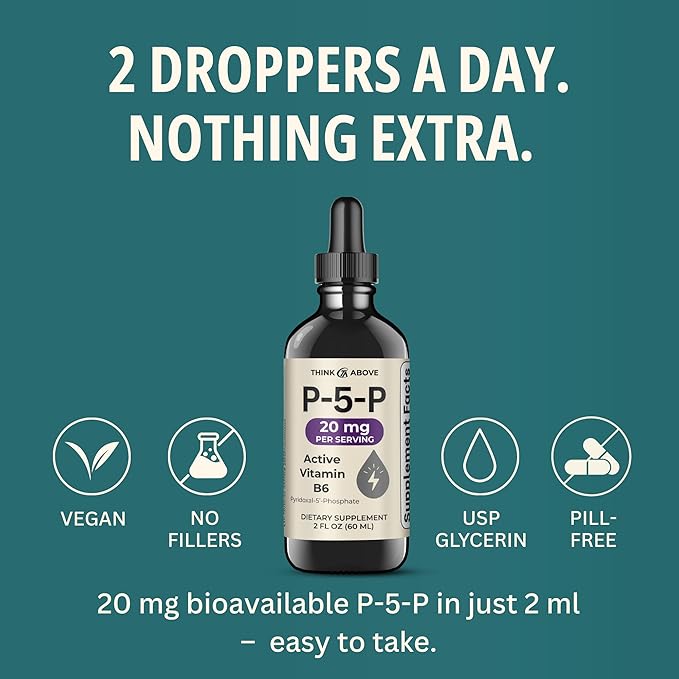 P5P Liquid Drops – Activated Vitamin B6 (Pyridoxal-5-Phosphate) – Fast Absorption Formula – 2 oz (60 mL) Pack of 2