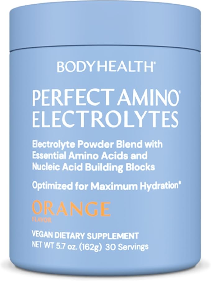 BodyHealth PerfectAmino Electrolytes Powder No Sugar Keto Sugar Free Fasting Electrolytes Drink Mix Hydration Powder with Trace Minerals - Orange - 30 Servings