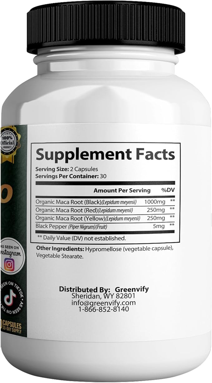 Tupi Testo MAX Organic Maca Root Blend Black Pepper 60 Capsules 30-Day Supply (5)
