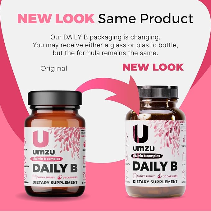 UMZU Daily B 30 Day Supply – Complete Vitamin B Complex Supplement Blend with B1 B2 B3 B5 B6 B7 B9 &amp B12 Plus Folic Acid &amp Biotin – Supports Energy Focus Mood Metabolism &amp Overal