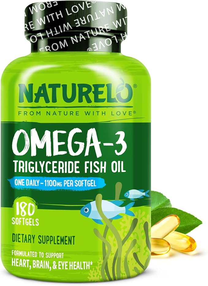 NATURELO Burpless Omega 3 Fish Oil Supplement - 1100mg Triglyceride Omega-3 EPA + DHA for Heart Eye Brain Joint Health - 180 Softgels 6 Months Supply