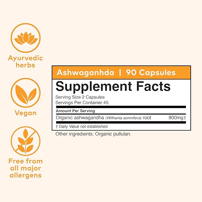 ORGANIC INDIA Ashwagandha Capsules - Organic Ashwagandha Supplement - Vegan Ashwagandha Root Gluten-Free Kosher Non-GMO Supports Stress Relief Energy and Sleep - 90 Capsules
