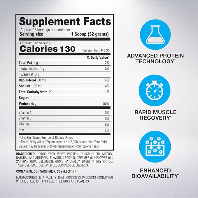 BPI Sports Hydro HD - 100% Hydrolyzed Whey Protein Powder - Muscle Growth Recovery 25g of Hydrolyzed Protein Low Carb Low Sugar Fast Absorbing (23 Servings Vanilla Ice Cream)