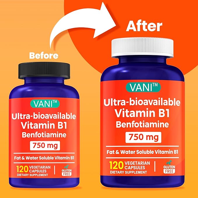 Mega Benfotiamine 750mg with Vitamin B-1 Highly Bioavailable Benfotiamine B1 Supplement Derivative to Support Overall Health* Gluten-Free 120 Capsules (5)