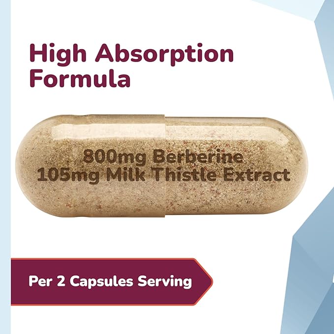 Berberine Supplement 800mg w/ Milk Thistle Berberina Capsules Supports Heart Health Weight Management Cholesterol &amp Blood Sugar Levels in a Normal Range - Non-GMO-60 count 30 Servings