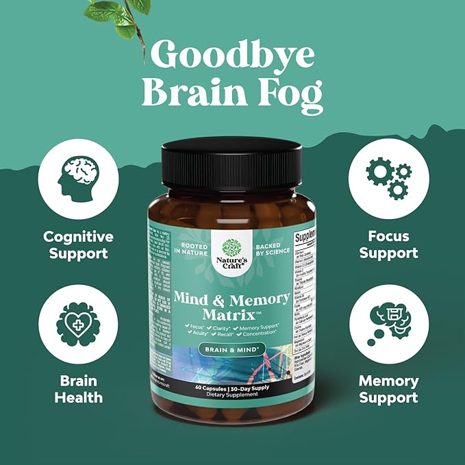 Advanced Brain Supplement for Memory and Focus - Nootropics Brain Support Supplement with Memory and Focus Vitamins for Adults of All Ages - for Brain Fog Clarity Energy and Recall - 60 Count - 2 Pack