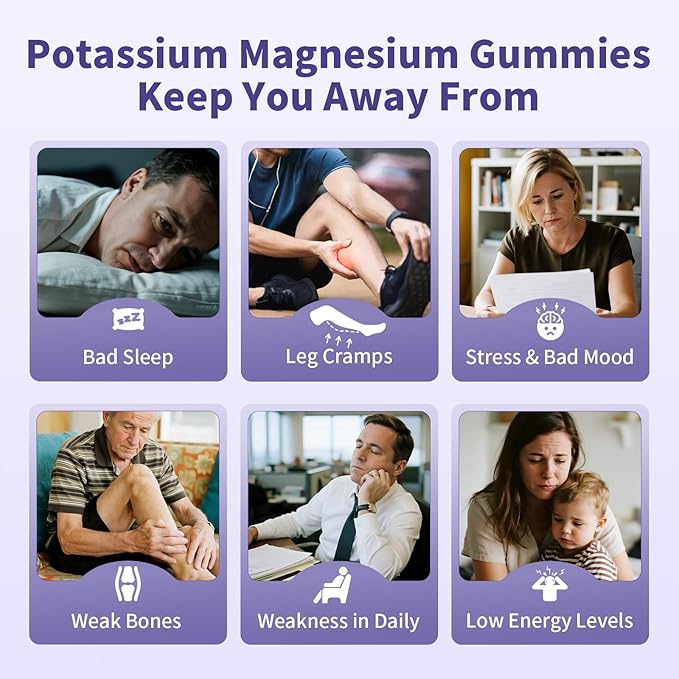 2 Pack Potassium Magnesium Gummies Sugar-Free Potassium Gummies with Magnesium Glycinate 500mg Chewable Potassium Magnesium Supplements with Calcium Zinc &amp Vitamins to Support Leg Muscle Relaxat