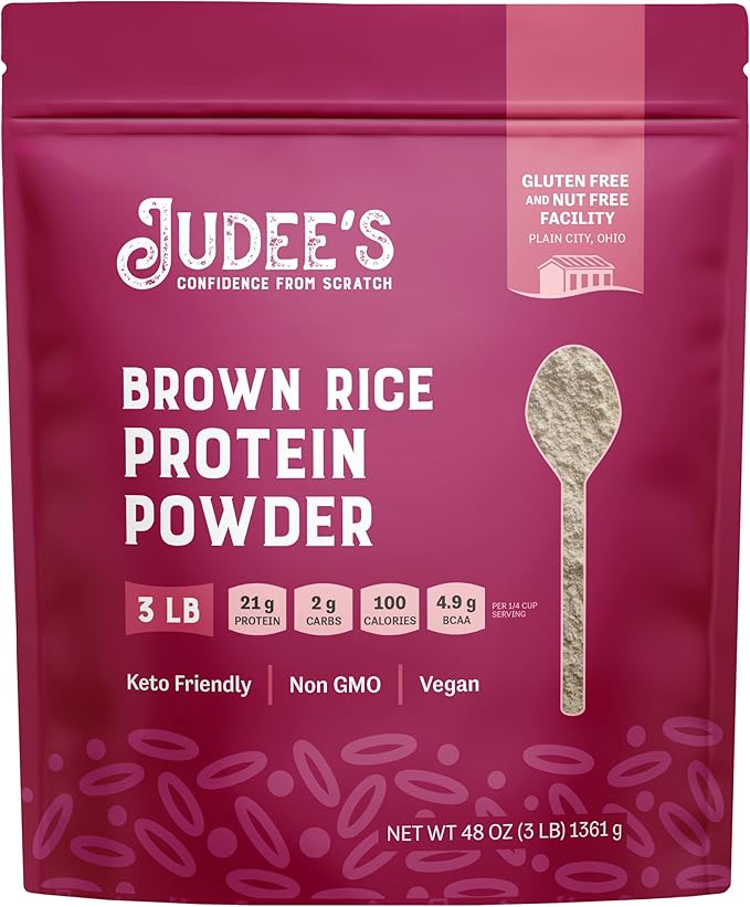 Judee's Gluten Free Brown Rice Protein Powder - Sprouted Rice Formula - Keto-Friendly Plant-Based Nutrition - Dairy &amp Soy-Free Shake Base - 3 lb Unflavored Pack of 1