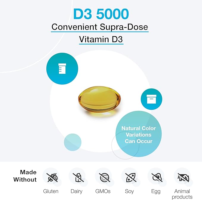 XYMOGEN D3 5000 - Bioavailable Vitamin D3 5000 IU (125 mcg) - High Strength Vitamin D Supplement for Immune Bone &amp Heart Health Support - 180 Softgels