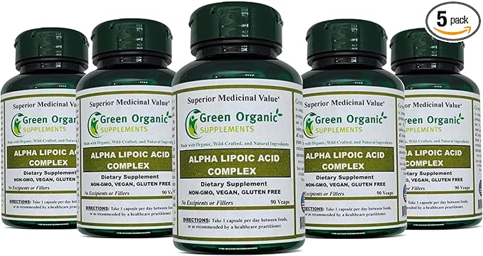 Green Organic Supplements' Alpha Lipoic Acid Complex ALA 90 VCaps Alpha Lipoic Acid Capsules (Pack of 5)