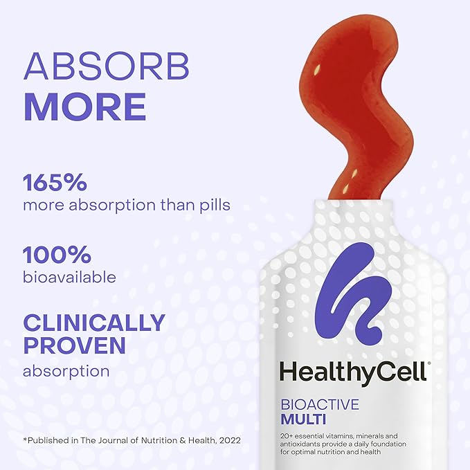Healthycell Bioactive Daily Liquid Multivitamin for Men &amp Women – 20+ Essential Vitamins Minerals &amp Antioxidants for Brain Heart Immune Support Skin &amp Hair Support - 14 Gel Packs