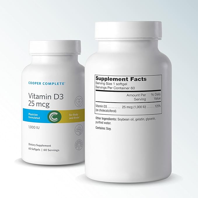 Cooper Complete-Vitamin D3 25mcg (1000 IU) 60 Softgels per Bottle. Pack of 2