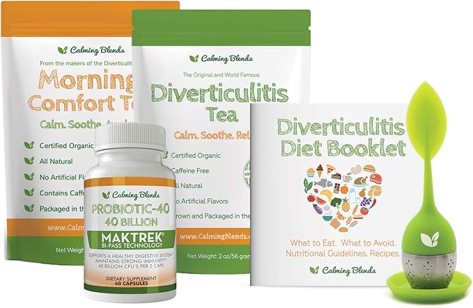 CALMING BLENDS Tea Bundle Pack | Diverticulitis Morning Comfort Tea Probiotic Infuser | Supports Complete Digestive Health