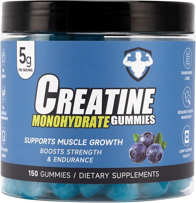 Bruce &amp Shark Creatine Monohydrate Gummies 5g Muscle Growth &amp Strength Support for Men Women | NSF Certified Creatine Gummy No Gelatin | Pre-Workout Supplement (150 Count)