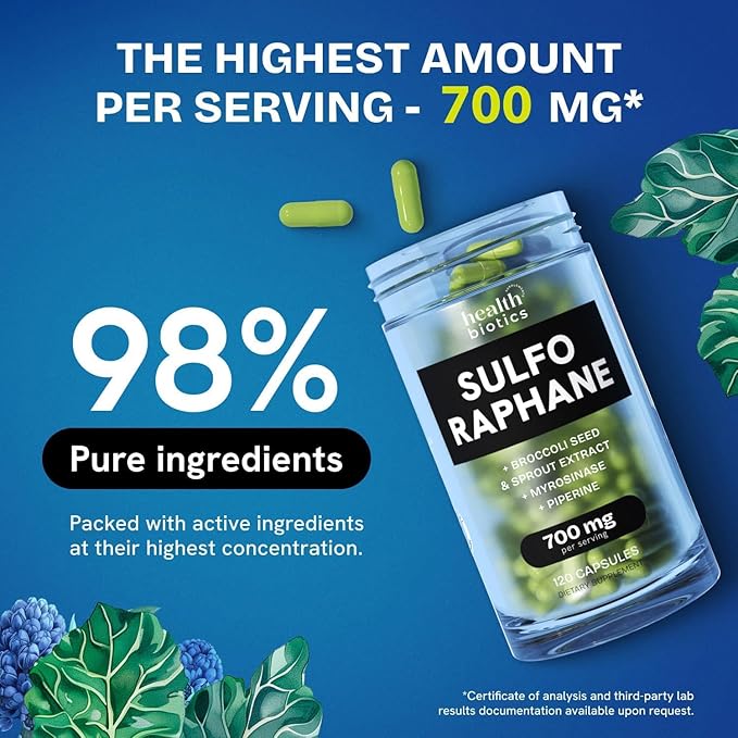 Sulforaphane Supplement Organic Broccoli Sprouts | Stabilized Sulforaphane from Broccoli Florets &amp Seeds | Organic Sulfur Supplements 480 Pills | 4 Packs