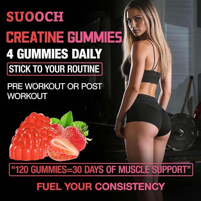 Creatine Gummies for Women &amp Men Strawberry Flavor Creatine Monohydrate Gummies for Exercise Fitness Training Work &amp Travel 120 Count Delicious Chewable Gummy Portable