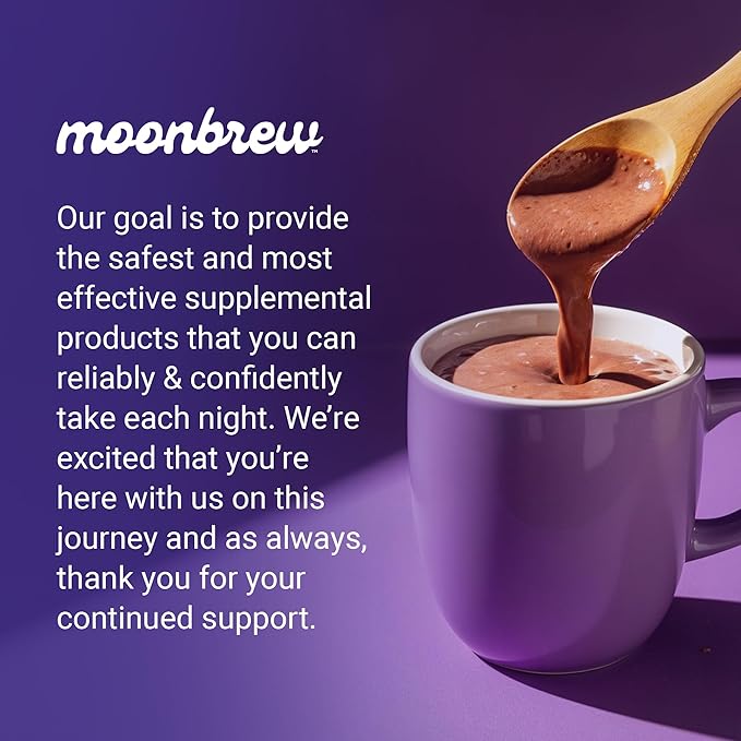 MoonBrew Nighttime Extra Strength Magnesium Hot Cocoa Natural Sleep Aid Drink Mix for Adults - Calming Melatonin-Free Sleep Support - Hot Chocolate Powder with L-Theanine Chamomile &amp Zinc Glycin