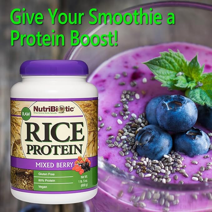 NutriBiotic – Mixed Berry Rice Protein 1 Lb 5 Oz (600g) | Low Carb Keto-Friendly Vegan Raw Protein Powder | Grown &amp Processed Without Chemicals GMOs or Gluten | Easy to Digest &amp Nutrient-