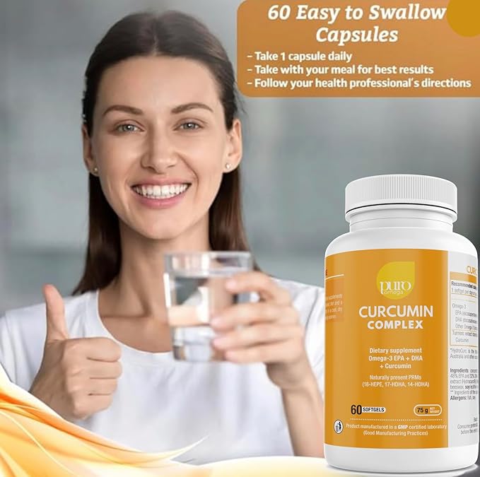 PuroOmega Curcumin Complex - Tripple Concentrated Omega 3 Oil Blended with Highly bioavailable Turmeric Supplement 2 Months Supply. A VitalemedyMD Product