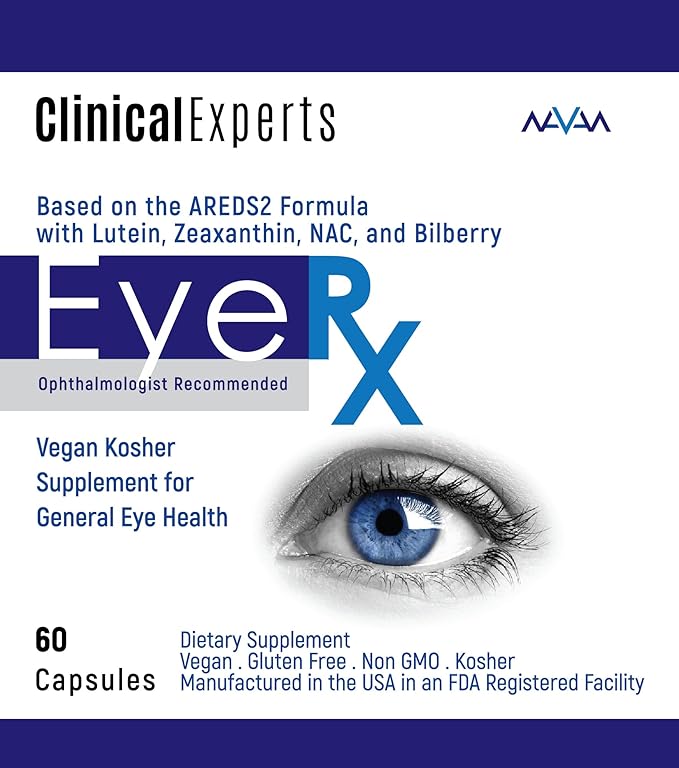 Navan EyeRx (Updated CataRx) Antioxidant AREDS2 Eye Vitamins &amp Minerals Supplement for General Eye Health by Clinical Experts - Lutein Zeaxanthin NAC Bilberry Zinc Vitamin C - Kosher Certifie