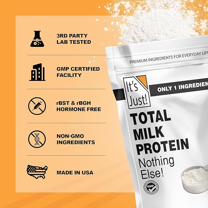 It's Just! - Total Milk Protein Concentrate Powder GLP-1 Friendly Naturally 80% Casein / 20% Whey rBSH/RBST Hormone Free No Added Sugar MPC-85 (1 Pound Unflavored)
