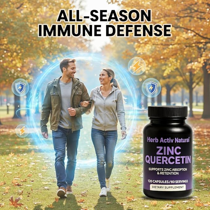 Zinc with Quercetin 800 mg - Supports Mineral Absorption &amp Retention - Chelated Zinc Monomethionine - Non GMO Gluten Free - 120 Capsules