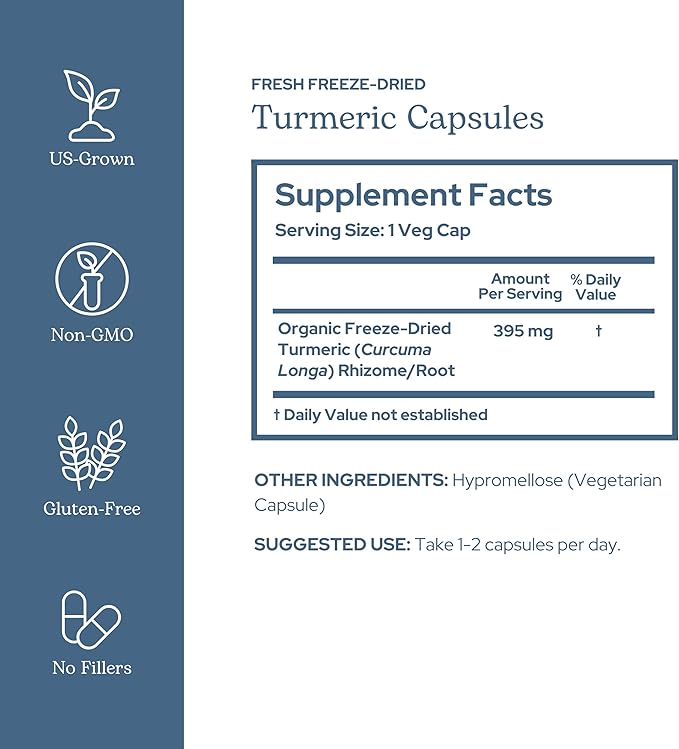 Eclectic Herb - Organic Turmeric Capsules | Musculoskeletal System &amp Joint Health Support | Herbal Supplement | Vegan Non-GMO Gluten Free Freeze-Dried (90 CT | 395 mg)