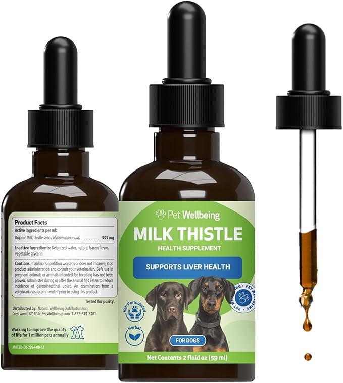 Pet Wellbeing Milk Thistle for Dogs - Organic Milk Thistle Supports Healthy Liver Function &amp Detoxification - NASC Certified &amp Vet-Formulated - 2 oz Liquid