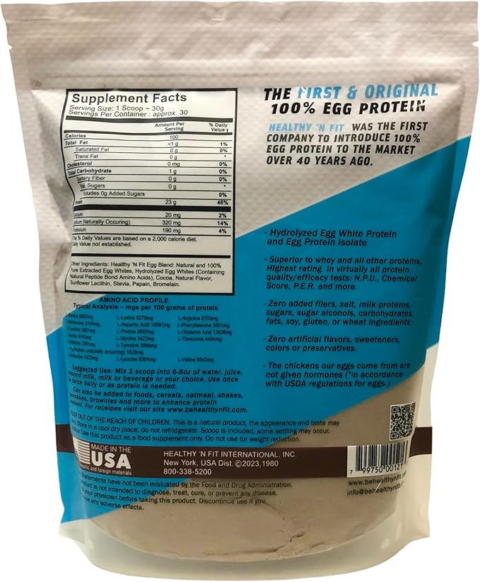 Healthy 'N Fit 100% Egg Protein- Heavenly Chocolate (2lb): 100% Egg White Protein -Plus Natural Peptides. Ultra Pure Natural Egg Protein Isolate