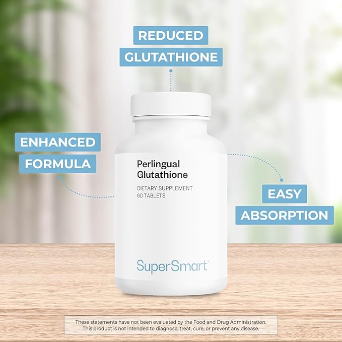 Supersmart Perlingual Glutathione (Easy Absorption) - Enhanced Reduced Glutathione with Vitamin C - Antioxidant Supplement | Non-GMO &amp Gluten-Free - 60 Tablets