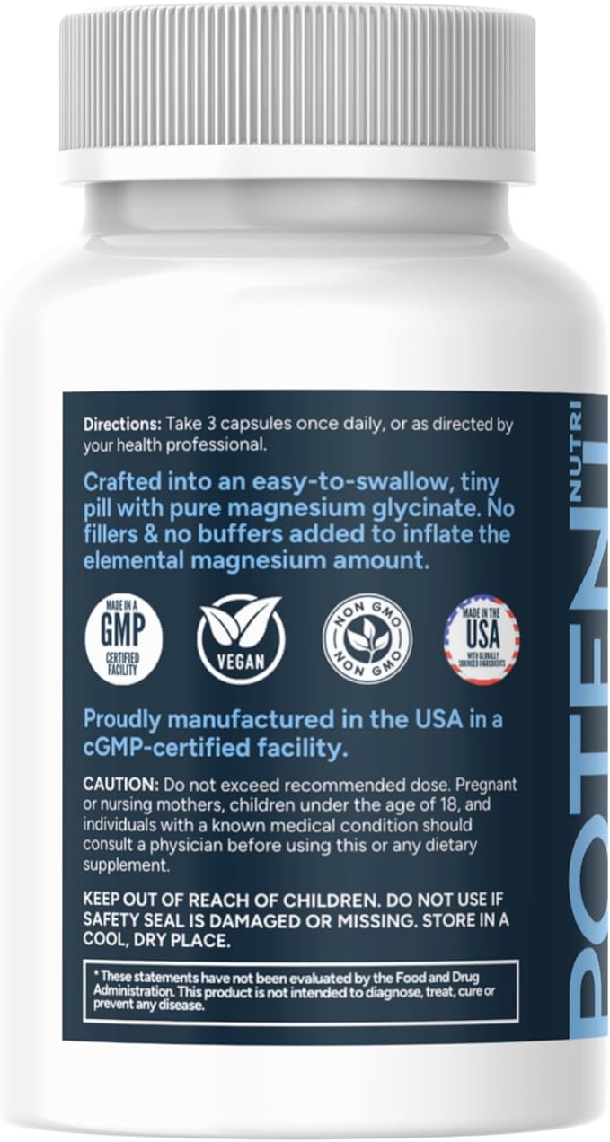 Magnesium Glycinate Tiny Pills - 90 Capsules Easy to Swallow