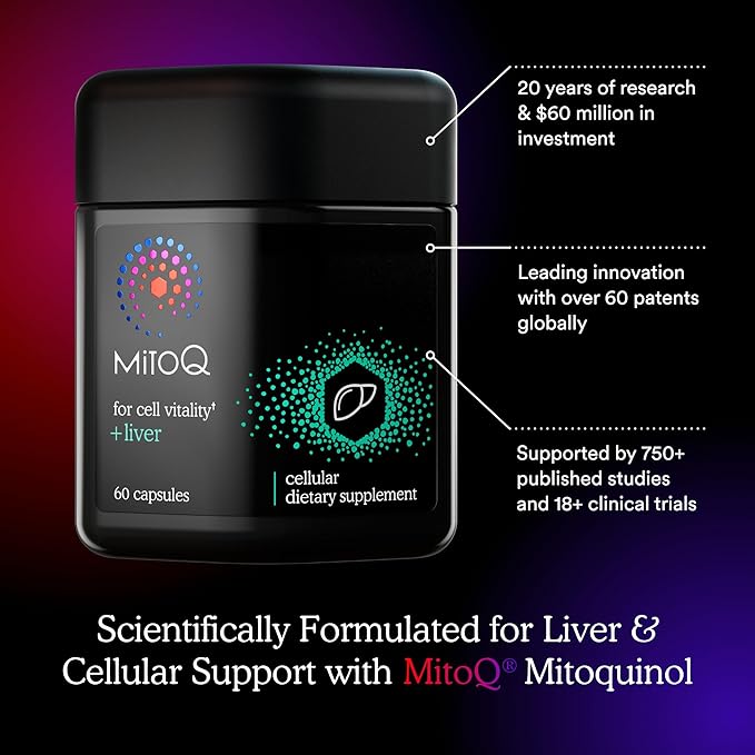 MitoQ +Liver – Advanced Liver Supplement with Highly Bioavailable Milk Thistle Choline Selenium Mitoquinol – Supports Metabolism Body’s Natural Detoxification &amp Liver Health – 60 Capsules