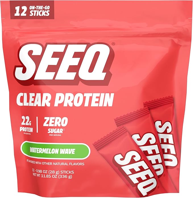 SEEQ Clear Whey Isolate Protein Powder Watermelon Wave 12 Single Serving Sticks 22g Protein Per Stick Sugar-Free Keto-Friendly Soy-Free Clear Protein Powder Juice-Like Protein