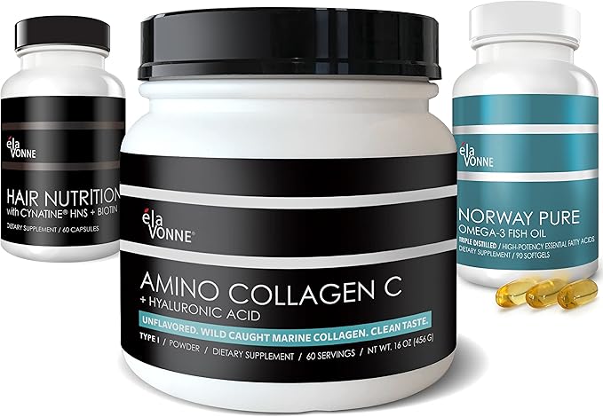 Marine Collagen + Hair Vitamins + Omega-3 Fish Oil - Beauty Nutrition Trifecta Bundle - Skin Nails Joints Aging Nutraceuticals