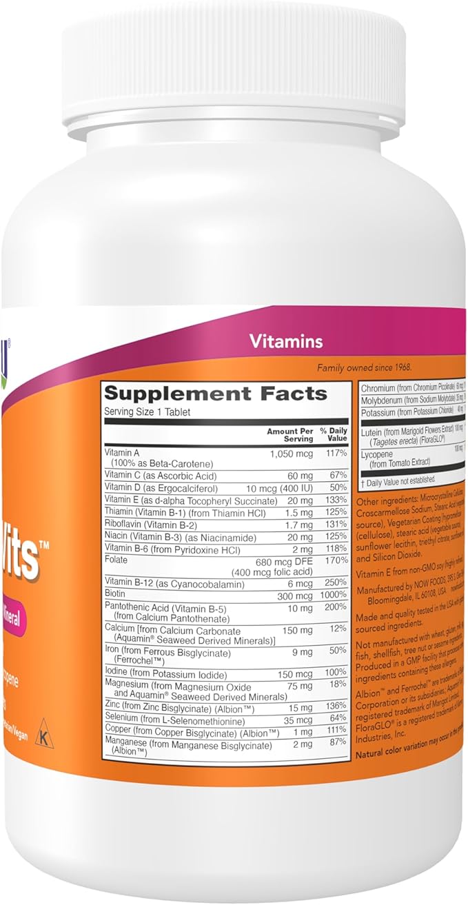 NOW Foods Supplements Daily Vits™ One Tablet Daily with Lutein &amp Lycopene 250 Tablets