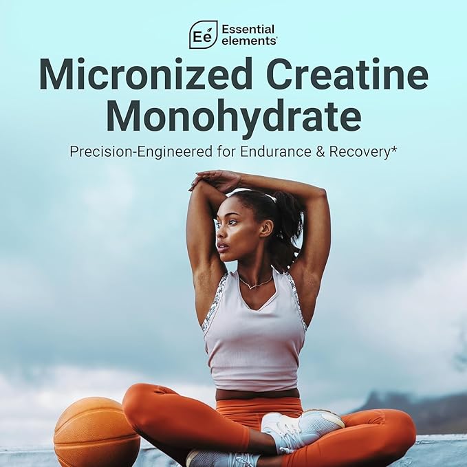Essential Elements Micronized Creatine Monohydrate Powder for Men &amp Women - Unflavored &amp Easily Dissolved - 60 Servings (2 Pack)