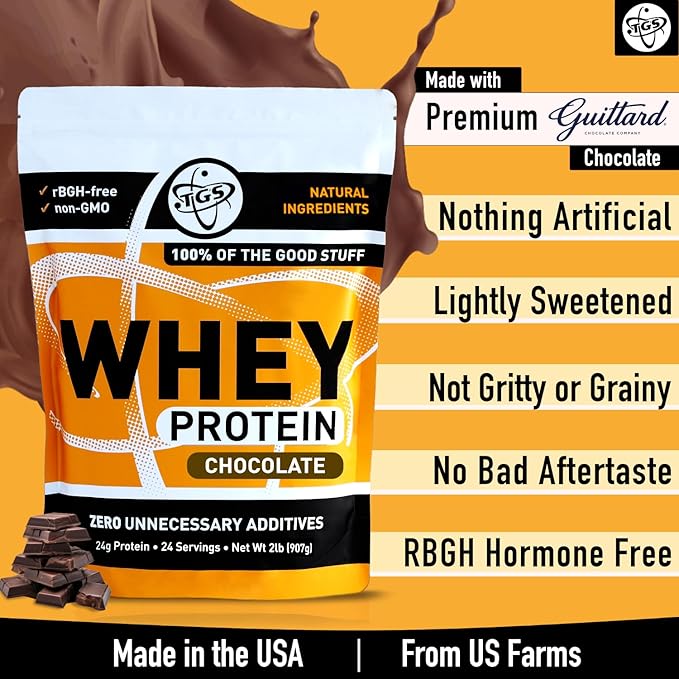 TGS Nutrition Chocolate Whey Protein Powder 2lb - No Artificial Sweeteners Natural Ingredients No Stevia GMO Free - Whey Concentrate for Men &amp Women Shakes Smoothies - Muscle Recovery