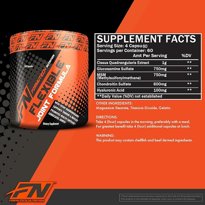 Flexible Joint Formula | Complete Support for Joints Bones &amp Connective Tissues | Promotes Uptake of Sulfates | 240 Capsules