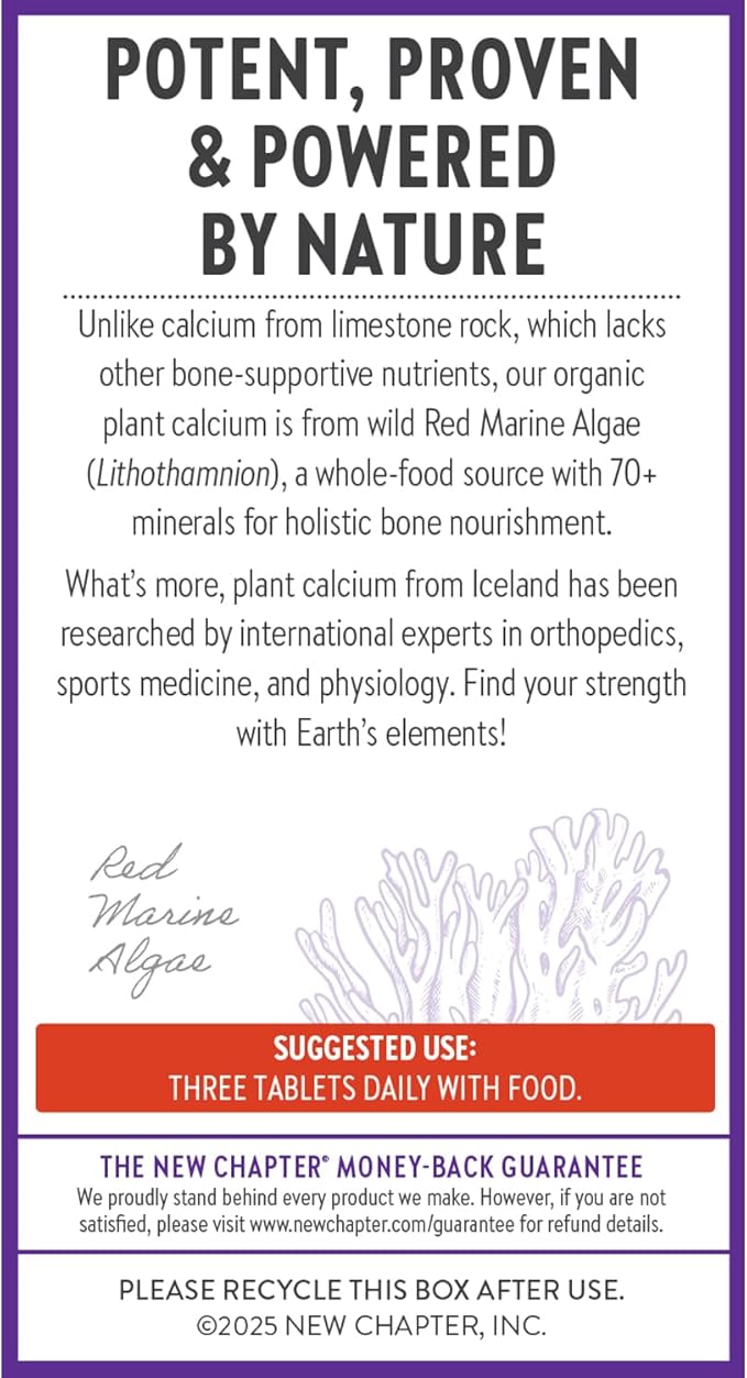 New Chapter Calcium Supplement - Bone Strength Plant-Based USDA Organic Calcium with Magnesium Vitamin D3+K2 for Bone Health &amp Joint Mobility Heart Support 905 mg dose - 120 Slim Tablets