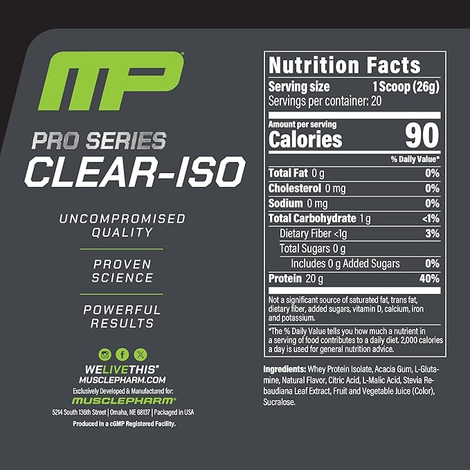 Muscle Pharm Pro Series Clear-ISO a Whey Protein Isolate Powder a Cherry Slush (20 Servings)