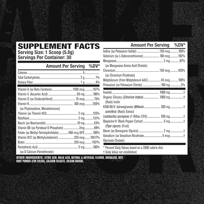 Jacked Factory Vita XT Performance Vitamin Powder - Daily Multivitamin Powder for Men with KSM-66 Ashwagandha Prebiotic Fiber Vitamin A C D K B6 B12 &amp More - Strawberry Lemonade 30Sv