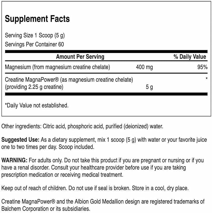 Swanson 100% Pure Creatine MagnaPower - Magnesium Creatine Chelate - 300 Grams (10.6 oz) Pwdr - 60 Servings