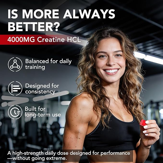 Creatine HCL Gummies 4000mg per Serving – High-Strength Performance Support Split-Dose Absorption No Bloating No Mixing Strawberry Flavor 1 Pack