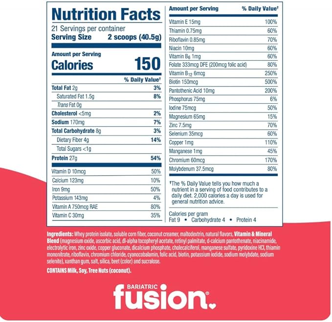 Bariatric Fusion Strawberry Banana Meal Replacement 27g Protein Powder 21 Serving Tub for Bariatric Surgery Patients Including Gastric Bypass and Sleeve Gastrectomy - No Gluten Aspartame or Sugar