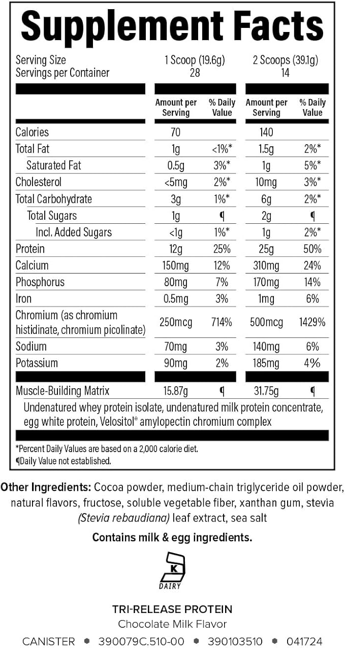 Isagenix Tri-Release Protein - Advanced Muscle Recovery - 25g of Protein - Three-Stage Protein Release for Sustained Absorption - Non-GMO - 19.3 oz - (Chocolate Milk) - Up to 28 Servings - Canister