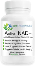 Active NAD+ with Bioavailable Glutathione – Energy Brain &amp Cellular Support Supplement – RiaGev® NAD+ Booster + Provail® Glutathione – 60 Vegetarian Capsules
