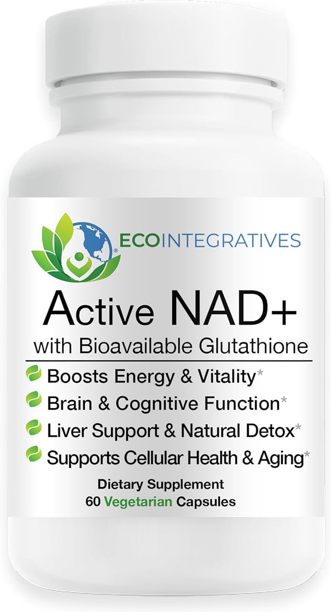 Active NAD+ with Bioavailable Glutathione – Energy Brain &amp Cellular Support Supplement – RiaGev® NAD+ Booster + Provail® Glutathione – 60 Vegetarian Capsules