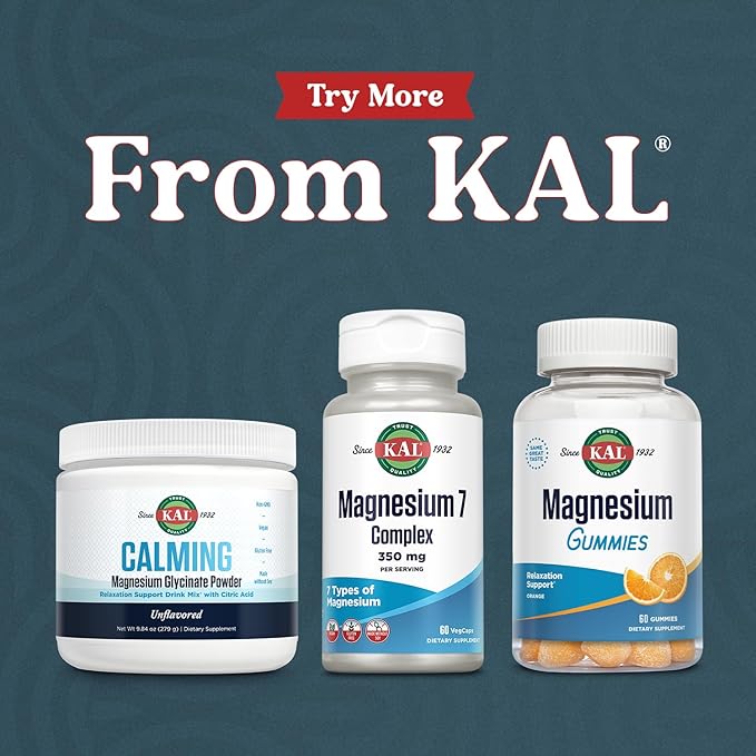 KAL Magnesium Complex 7 - Total Complex with Magnesium Glycinate Citrate Malate and More - Relaxation and Whole Body Support Supplements - Vegan 60-Day Guarantee - 30 Servings - 60 VegCaps