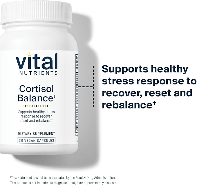 Vital Nutrients Cortisol Balance - Vegan Stress Relief Supplement - Cortisol Manager Supports Energy &amp Stress Levels - Ashwagandha &amp Magnesium for Relaxation - Gluten Dairy Soy Free - 30 Cap