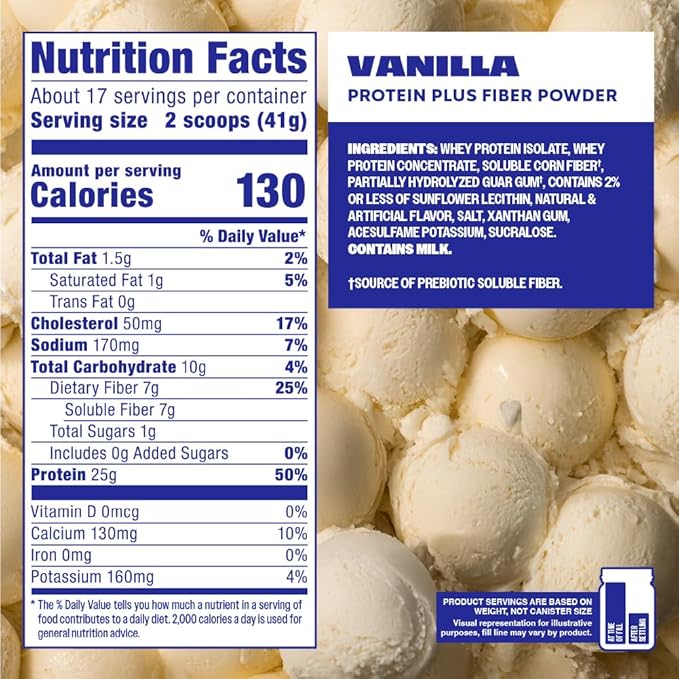 Premier Protein Powder Plus Fiber Vanilla 25g Protein 7g Fiber to Support Gut Health No Added Sugar (17 Servings)